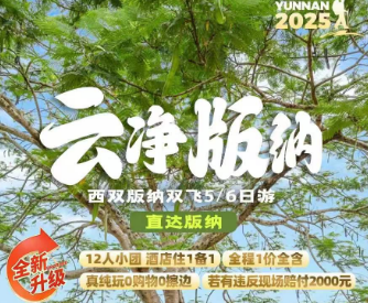 【云净版纳】直飞版纳 5或6日游（12成人团）