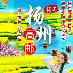 <高邮兴化赏花三日游>万亩油菜花海+小火车+乌篷船“打卡双油菜花”2早4正餐